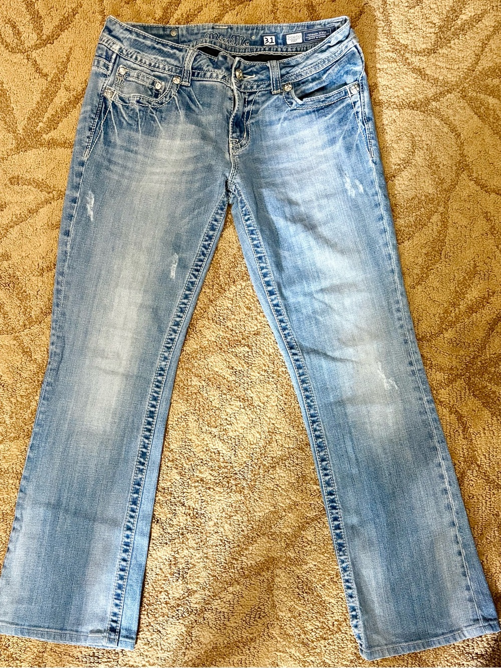 Miss Me Light Blue Bootcut Jeans with Faded Wash